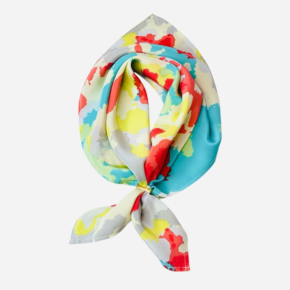 NWT SILKLETTE Spotted 100% Fine Silk Kerchief Scarf RED/YELLOW/BLUE